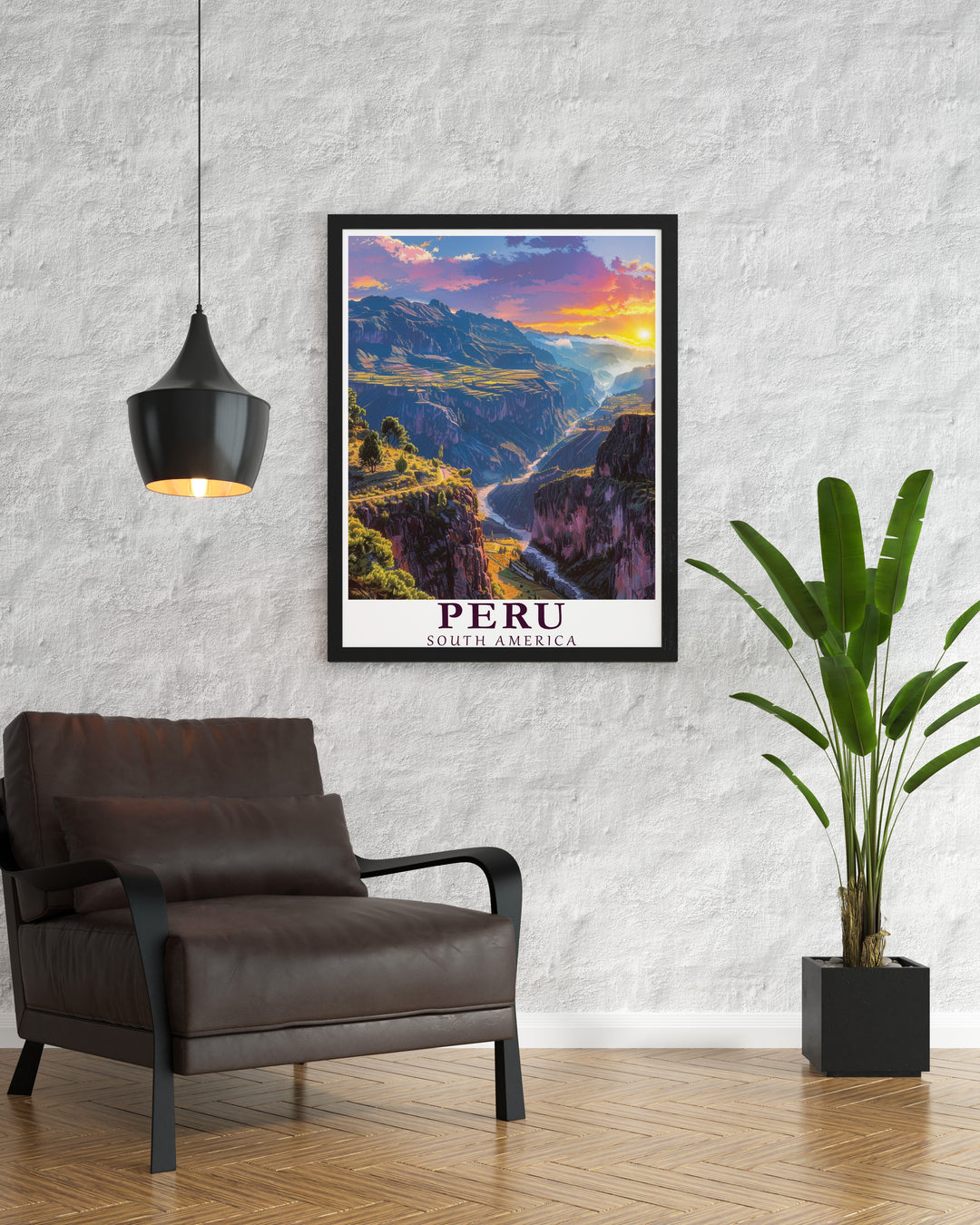 Peru poster print featuring Colca Canyon and the beauty of Lima. This travel print offers a stunning view of one of the worlds deepest canyons and Perus vibrant capital city. The design brings a perfect balance of nature and urban life, making it a versatile art piece for travel lovers and collectors.