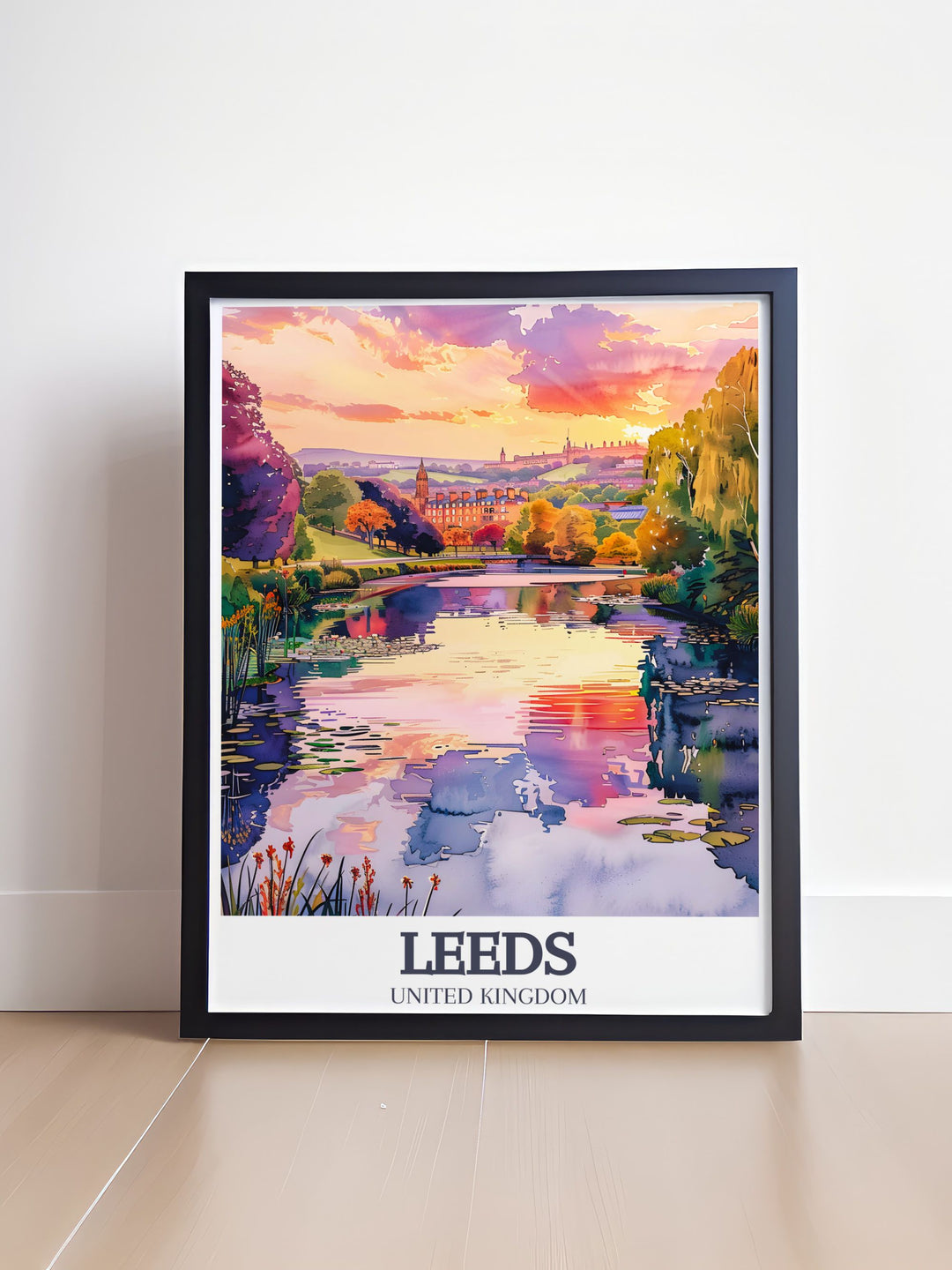 Elegant Roundhay Park and Waterloo Lake poster ideal for adding tranquility to your home decor. This England print captures the essence of Leeds natural beauty and makes a thoughtful gift for loved ones.
