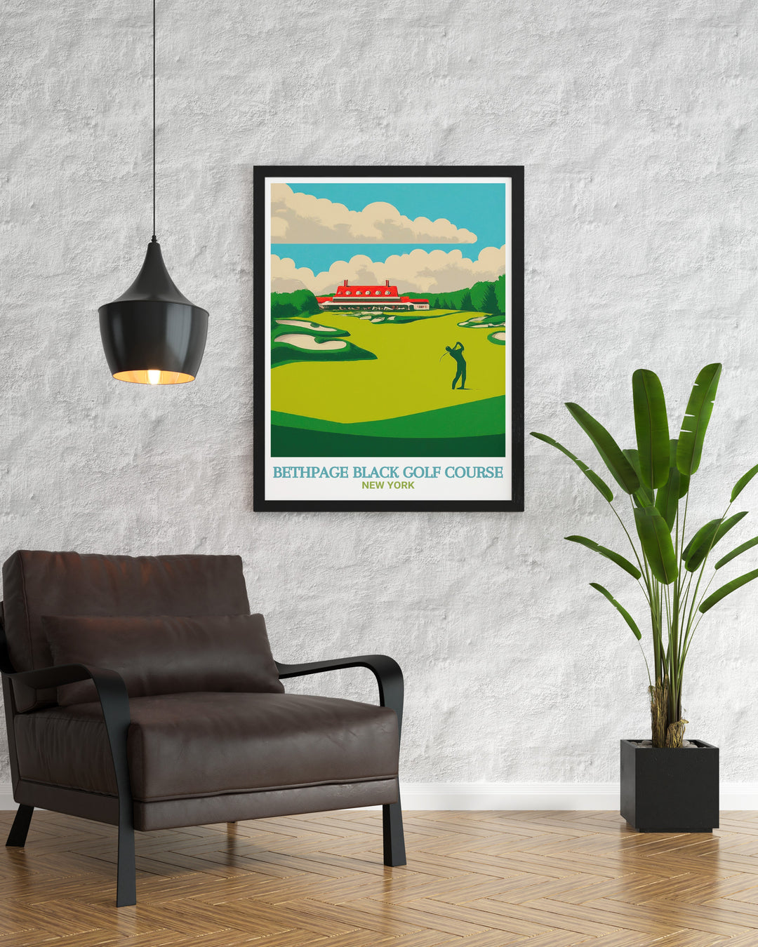 A beautifully rendered travel poster of Bethpage Black, showcasing the famous course in New York. This artwork adds character to any wall space, blending golf history with modern artistic flair, ideal for both decor and gifts.