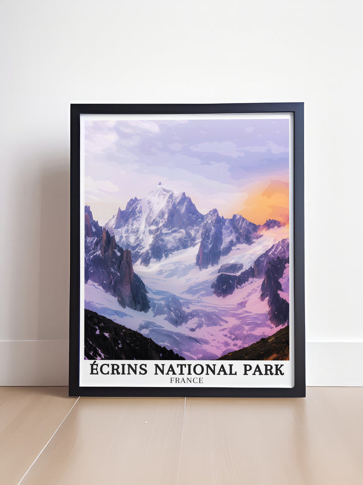 Detailed view of Ecrins Art Print showcasing Combe du Vallon du Fangeas and La Grave glaciers offering a sophisticated addition to France Art Print collections