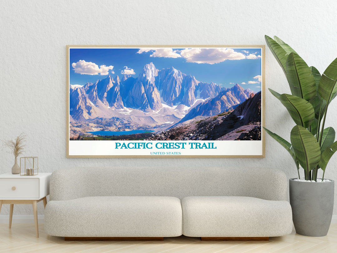 Mount Whitney modern print showcasing the highest peak in the contiguous United States with rugged terrain and majestic views ideal for enhancing home decor and adding adventure inspired elegance