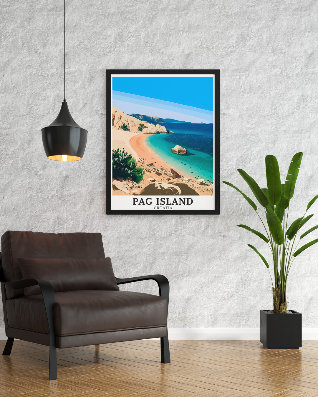 Transform your home with Pag Island Art Croatia Wall Poster showcasing the Adriatic region Lokacija unique landscape beautifully rendered in this stunning print perfect for creating a serene atmosphere in any room.