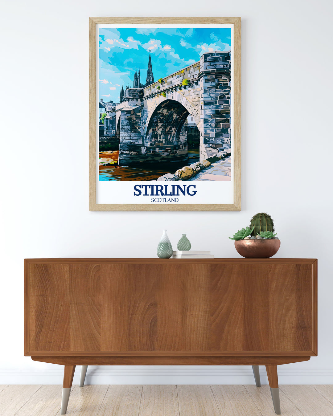 This vibrant travel poster of Stirling showcases the famous Stirling Castle and the scenic views from Abbey Craig. Ideal for those who love Scotlands history, this artwork offers a glimpse into the countrys rich past, with Stirling Bridge and Abbey Craig adding depth to the scene.