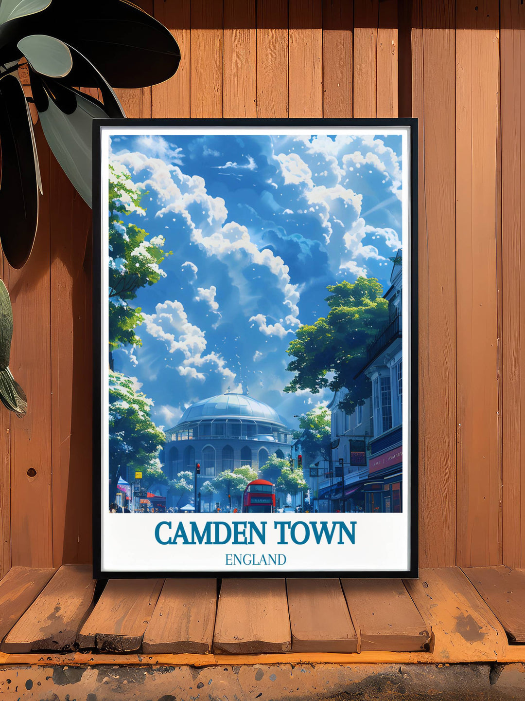 High quality Camden Town poster highlighting The Roundhouse and colorful Camden Street Art perfect for adding a touch of Londons eclectic vibe to your home decor and celebrating its vibrant cultural scene.