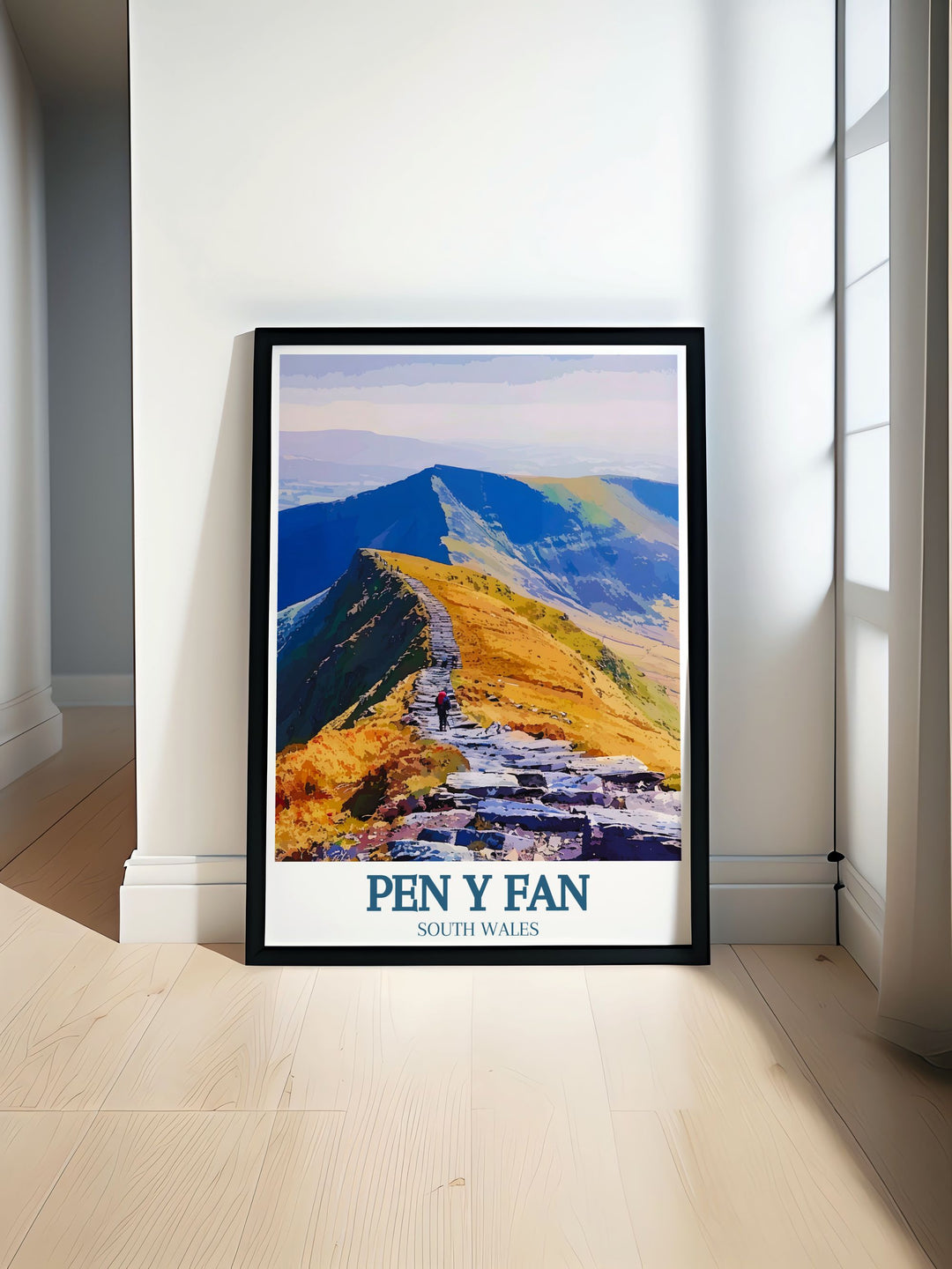 A breathtaking Pen Y Fan Poster capturing the natural beauty of Brecon Beacons in South Wales. Perfect for nature lovers and hikers this print brings the serene landscapes of the Welsh mountains into your home decor.