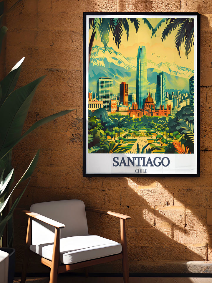 Add a touch of Spain to your home with this Santiago poster print featuring Cerro San Cristobal and Plaza de Armas The vibrant colors and stunning details make it a great addition to any living room bedroom or office space