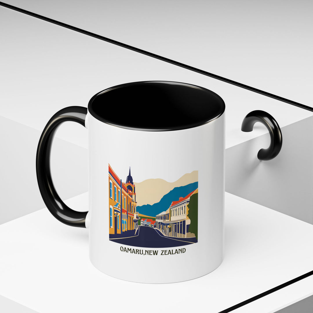 Celebrate your love for Oamaru New Zealand with this artistic ceramic mug. Featuring vibrant and detailed artwork, it is microwave and dishwasher safe, making it ideal for daily use or as a meaningful gift for travel enthusiasts and collector