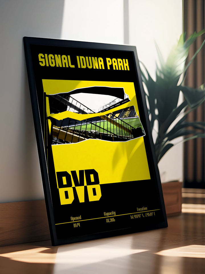 Celebrate Dortmund football with this vibrant Marco Reus Print showcasing the iconic Signal Iduna Park and the talents of Julian Brandt and Donyell Malen a perfect addition to any Borussia Dortmund fans collection