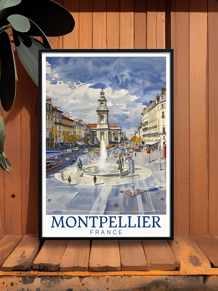 Beautiful Montpellier Poster showcasing the vibrant Place de la Comedie ideal for any living room or office space