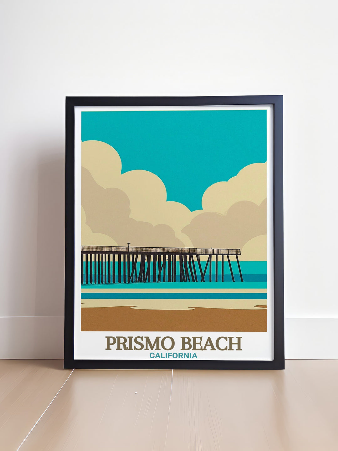Travel Poster of Pismo Beach Pier with exquisite details and vibrant colors perfect for California enthusiasts Pismo Beach Pier artwork adds a unique and elegant element to any space