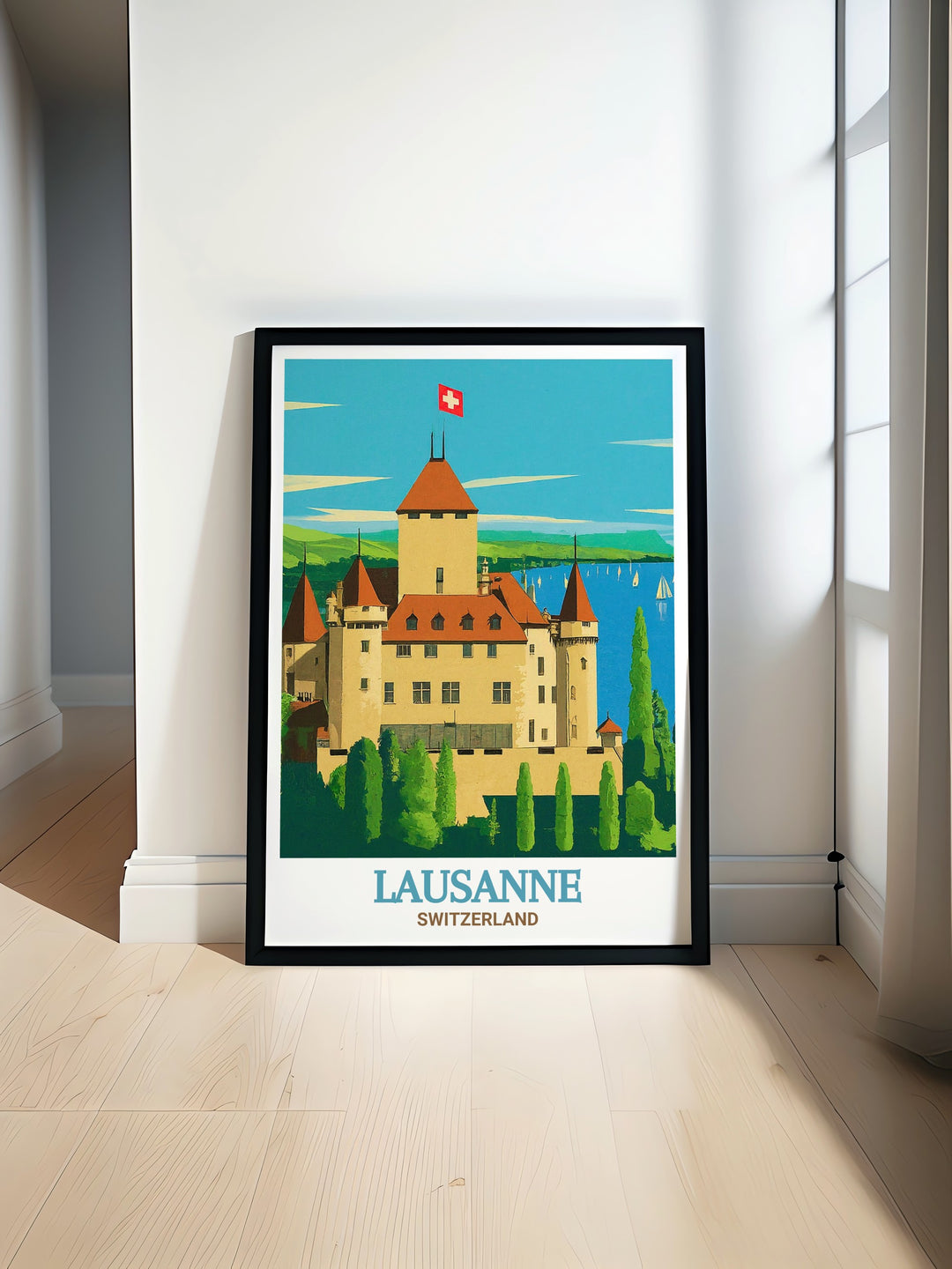 Add a touch of Swiss sophistication to your walls with this wall art of Château dOuchy, capturing the historical significance and beauty of one of Lausannes most beloved landmarks.