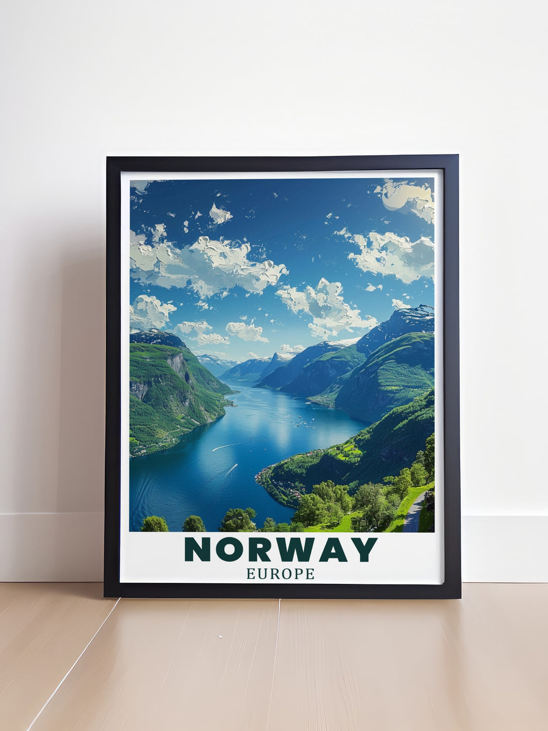 Norway home art featuring Flekkefjord and Norwegian mountains perfect for stylish wall hanging and Bryggen Bergen stunning living room decor with Geirangerfjord prints