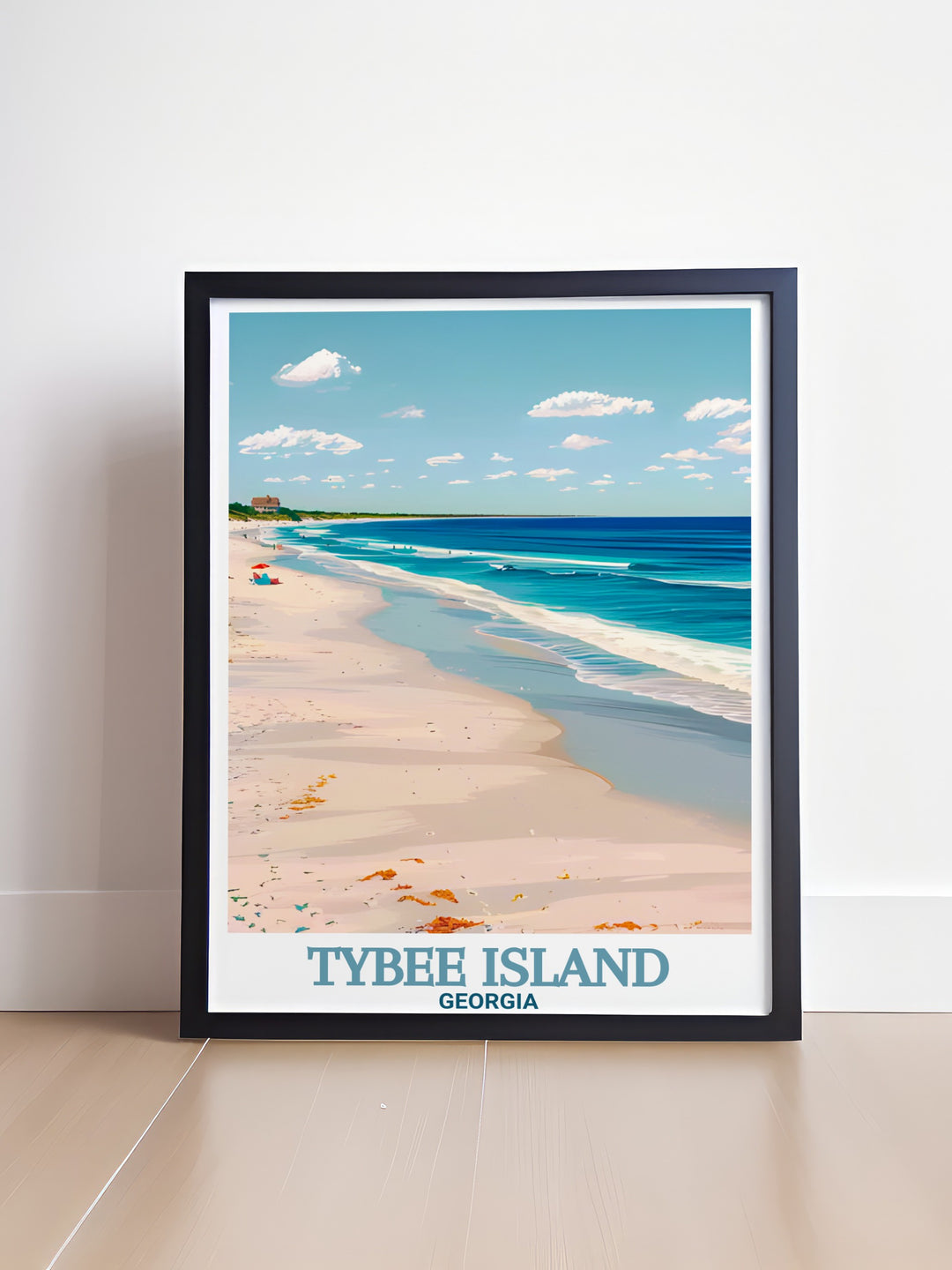 Black and white City Art Print of Tybee Island Beach perfect for modern homes adding a sophisticated touch to any room and highlighting the charm of this beloved destination.