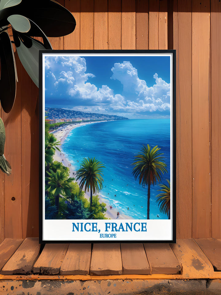 Bring the elegance of the French Riviera into your home with this exquisite travel poster of Promenade des Anglais, highlighting the refined atmosphere and stunning coastal views of Nice.