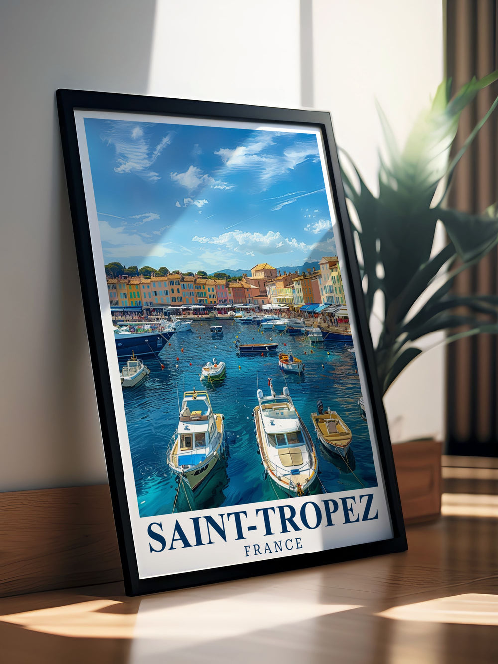 Port of St Tropez modern prints and St Tropez wall art offer the perfect combination for any coastal inspired decor. The vibrant colors and sophisticated design create a stunning focal point in living rooms bedrooms or offices bringing the French Riviera into your space.