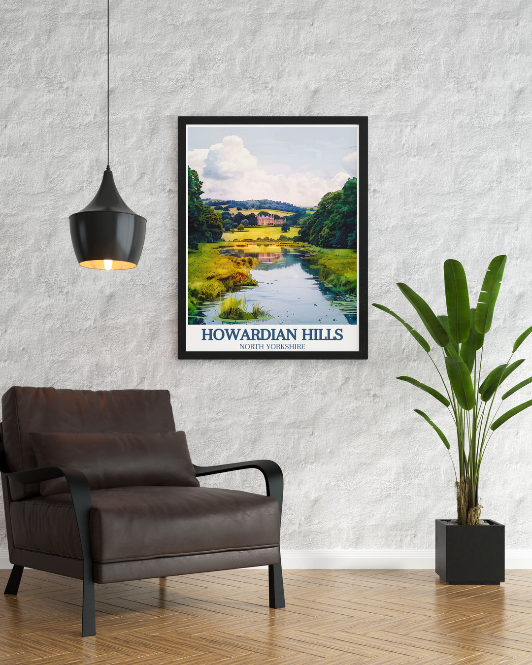 Travel poster depicting the Howardian Hills, highlighting their scenic beauty and diverse wildlife. This piece captures the essence of North Yorkshires countryside, perfect for anyone who loves the great outdoors and picturesque landscapes.