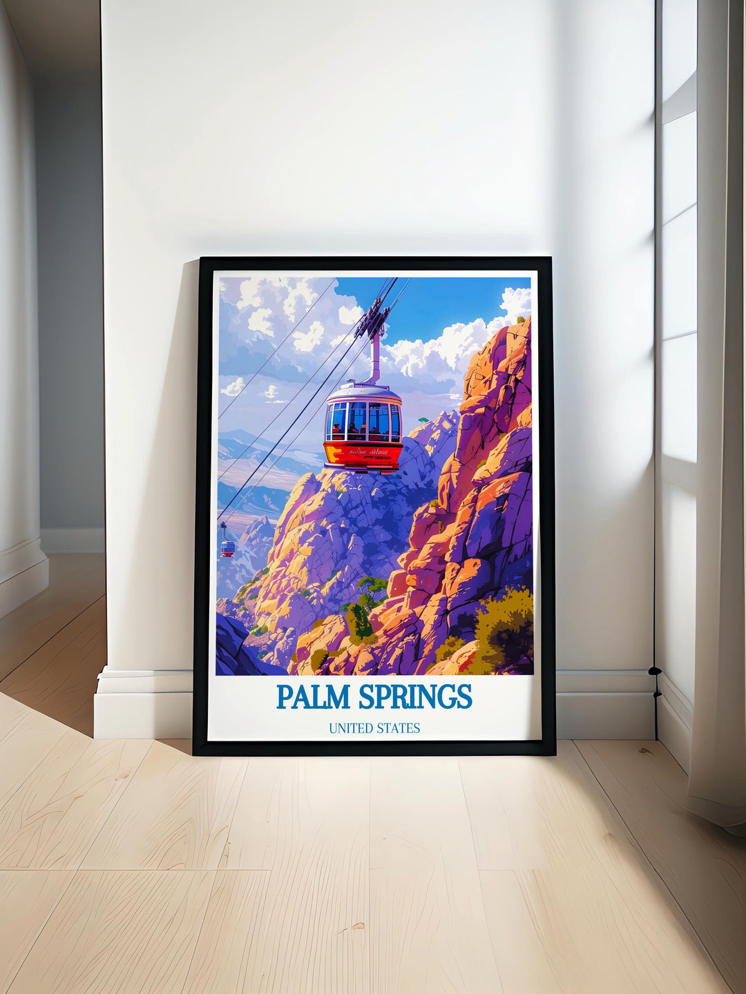 Palm Springs Aerial Tramway Modern Print featuring a vibrant view of the tramway and desert landscape ideal for home decor and travel enthusiasts