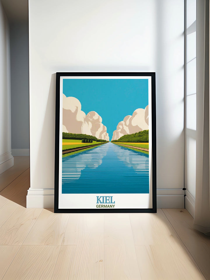 Featuring the Kiel Canal, this wall art brings a touch of German heritage into your space. The detailed depiction of the canal, boats, and surrounding landscape makes it a beautiful and meaningful addition to any wall.