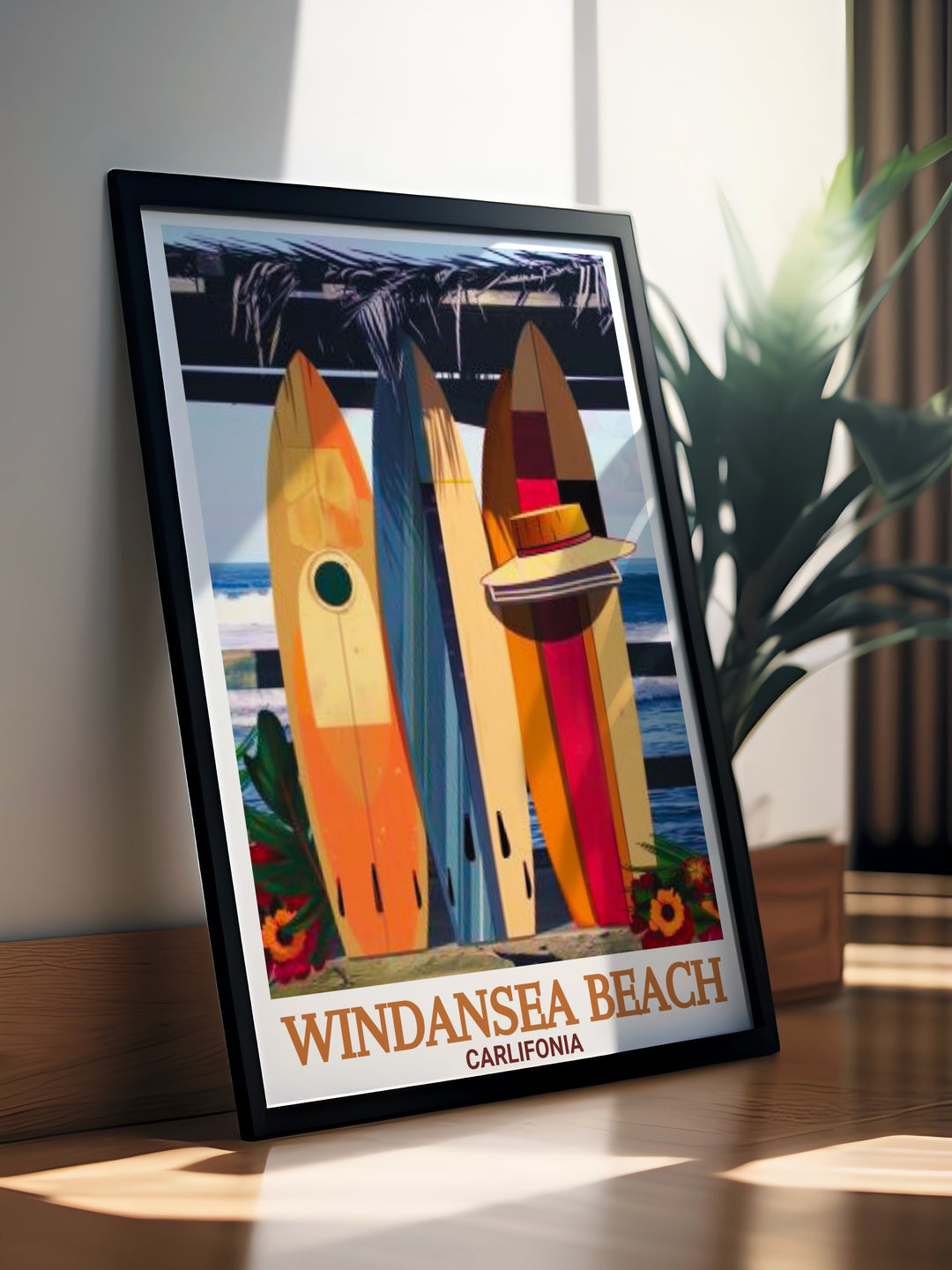 Windansea Beach Shack Gift print highlighting the iconic beach shack and stunning coastal scenery ideal for adding coastal charm to any room. This vintage poster is a perfect personalized gift and a beautiful piece of wall art.