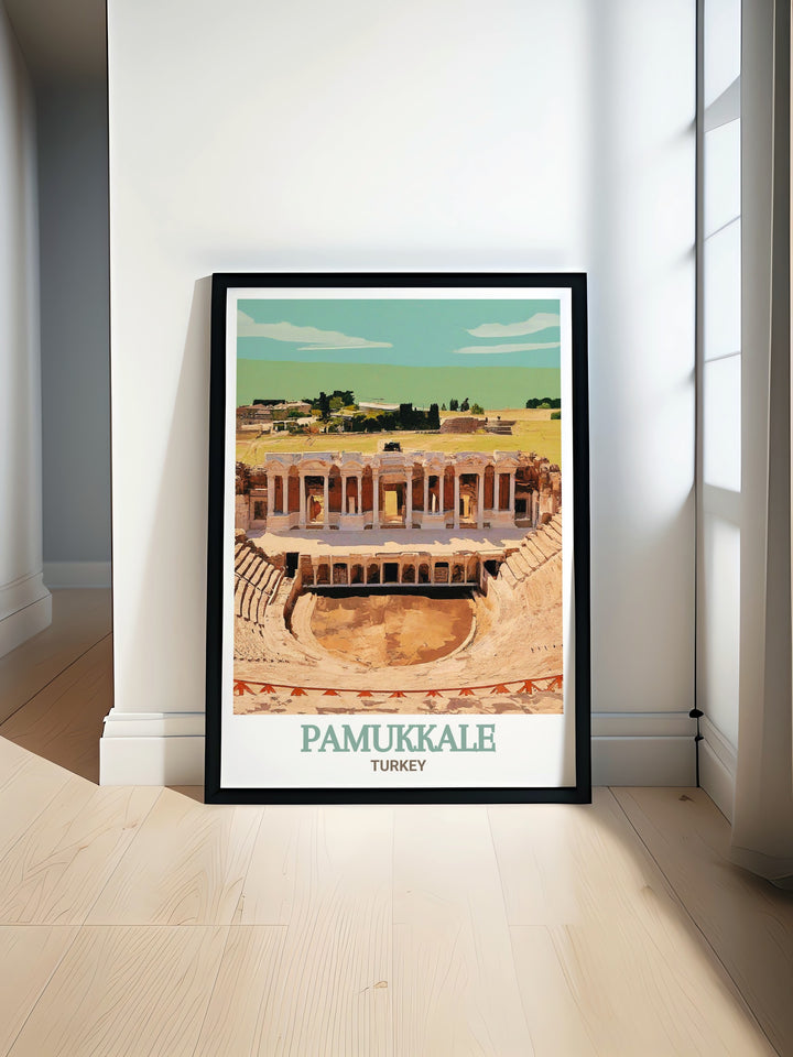 Celebrate the elegance of Pamukkale with this art print, featuring the sites vibrant blue waters and white terraces. The artwork is ideal for bringing a piece of Turkeys natural beauty into your living space.