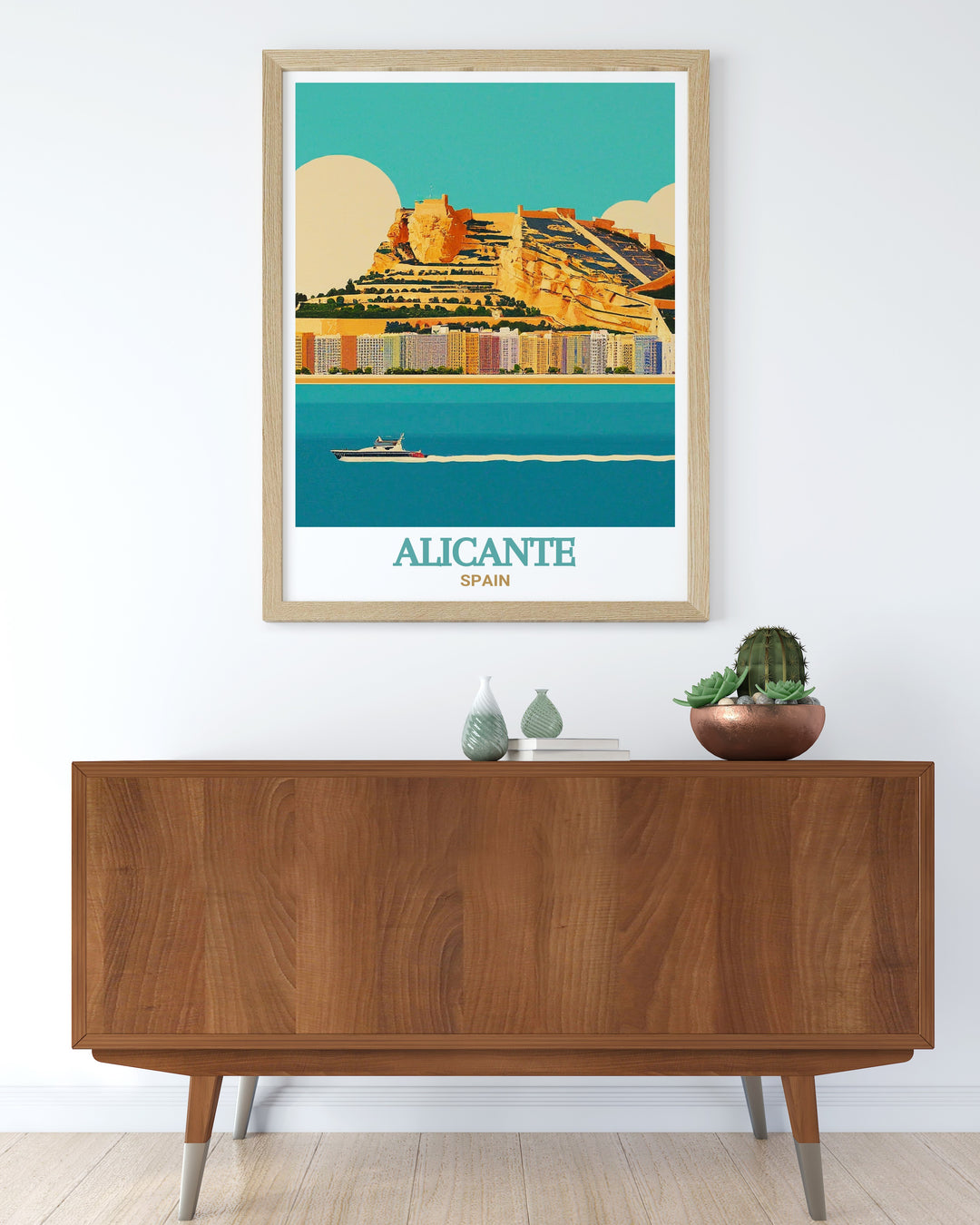 Castillo de Santa Bárbara wall art featuring the fortresss beautiful landscapes and iconic vistas. Ideal for enhancing your space with the historical beauty of Alicante, this print adds a touch of elegance and cultural heritage to your home decor. Celebrate Alicantes history with this captivating artwork.