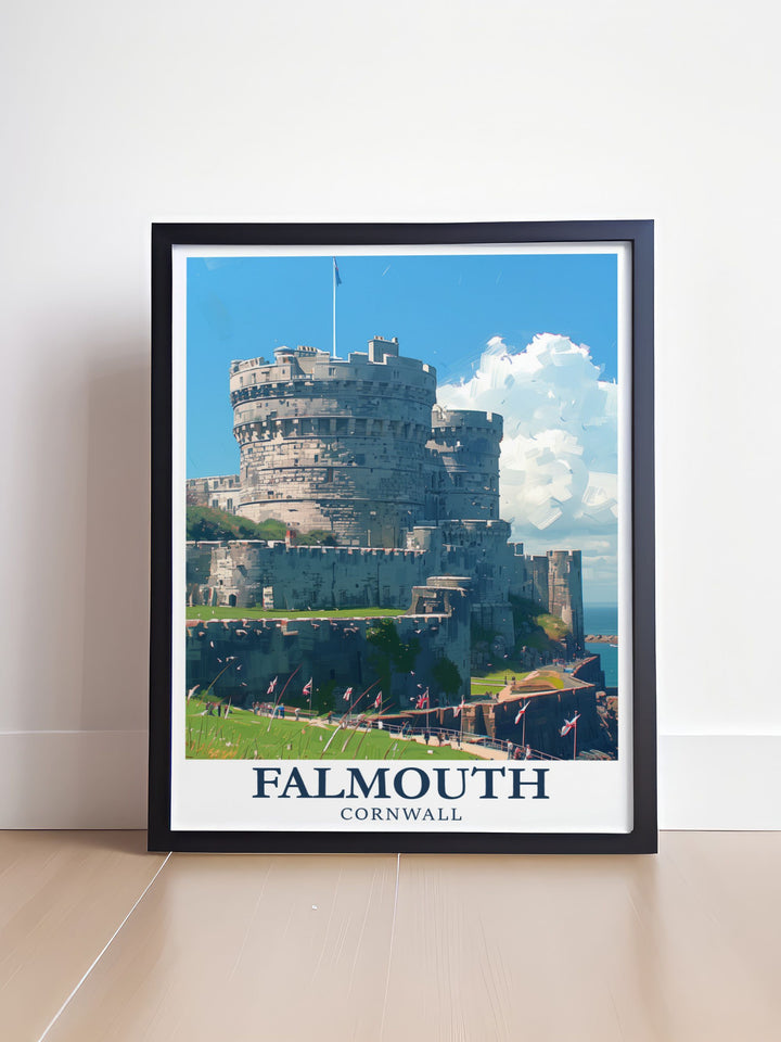 Beautiful Pendennis Castle artwork capturing the timeless charm of Falmouth, Cornwall. Perfect for enhancing your living space, this print showcases the intricate details and historical importance of the castle.