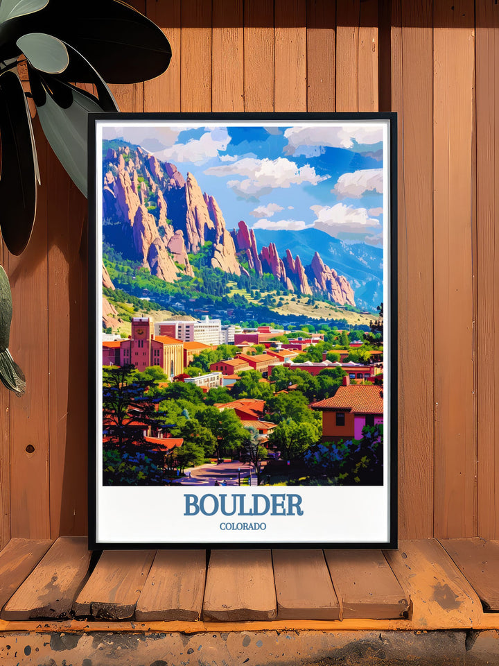 Modern wall art featuring the Flatirons in Boulder, Colorado, capturing the essence of this iconic landmark with detailed and vibrant imagery, ideal for adding a touch of Colorados natural beauty to your decor.