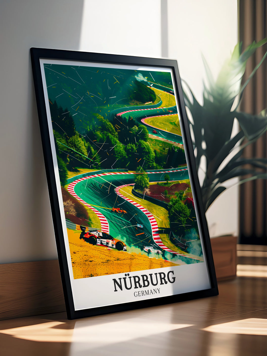 Take a journey to the heart of German motorsport with this Nürburg and Nürburgring travel print. Highlighting the world renowned Nordschleife, this poster is ideal for fans who appreciate the rich history of Nürburgs legendary racetrack.