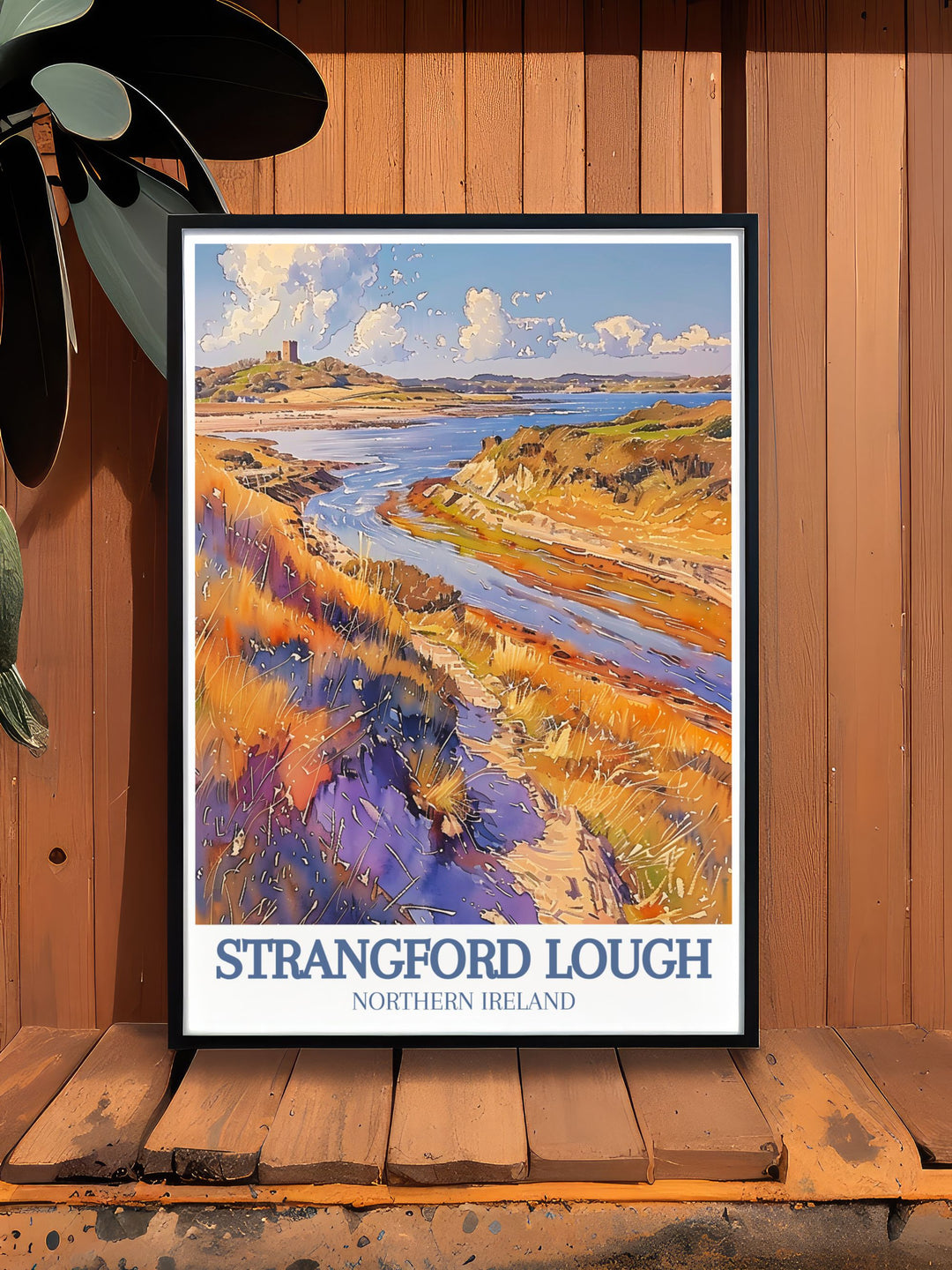 Elegant home decor with a framed print of Audley Castle Strangford Lough Marine Nature Reserve showcases Northern Irelands historical landmarks and natural beauty