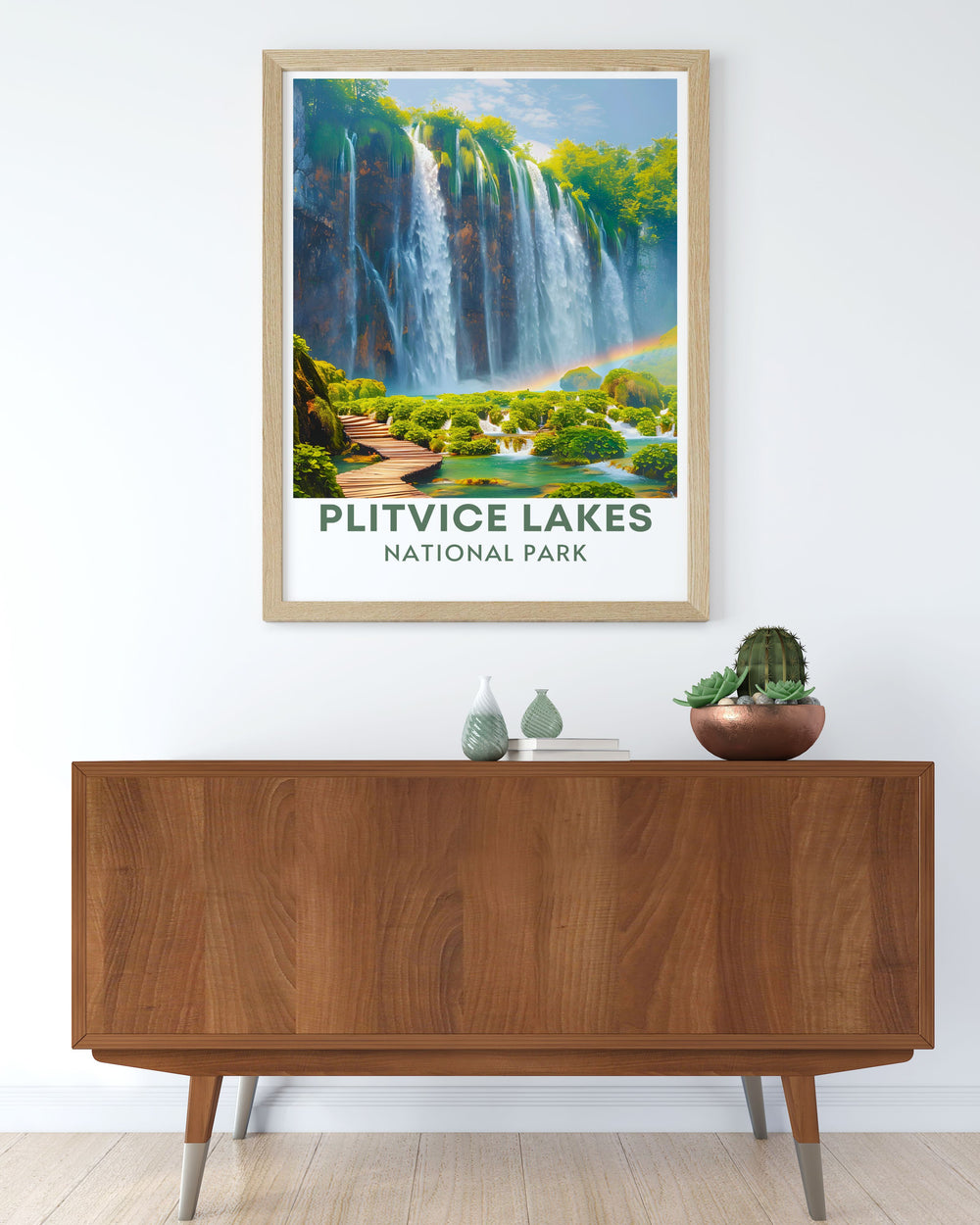 Stunning Veliki Slap Boardwalk print capturing the essence of Croatias largest waterfall this artwork is a great addition to any room bringing the powerful and serene scenery of Plitvice Lakes into your home
