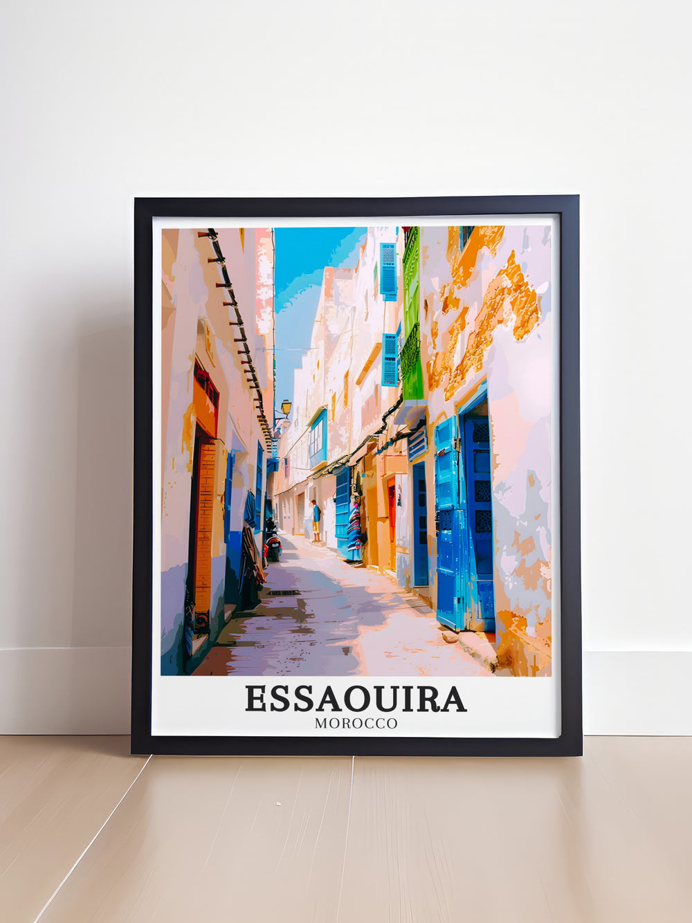 Add a touch of Moroccan elegance to your home with this Essaouira travel poster. Showcasing the beautiful streets of Essaouira Old Town and Derbs exquisite architecture, this print is ideal for anyone who loves travel or cultural art. Its the perfect piece to enhance your living space with a global touch.