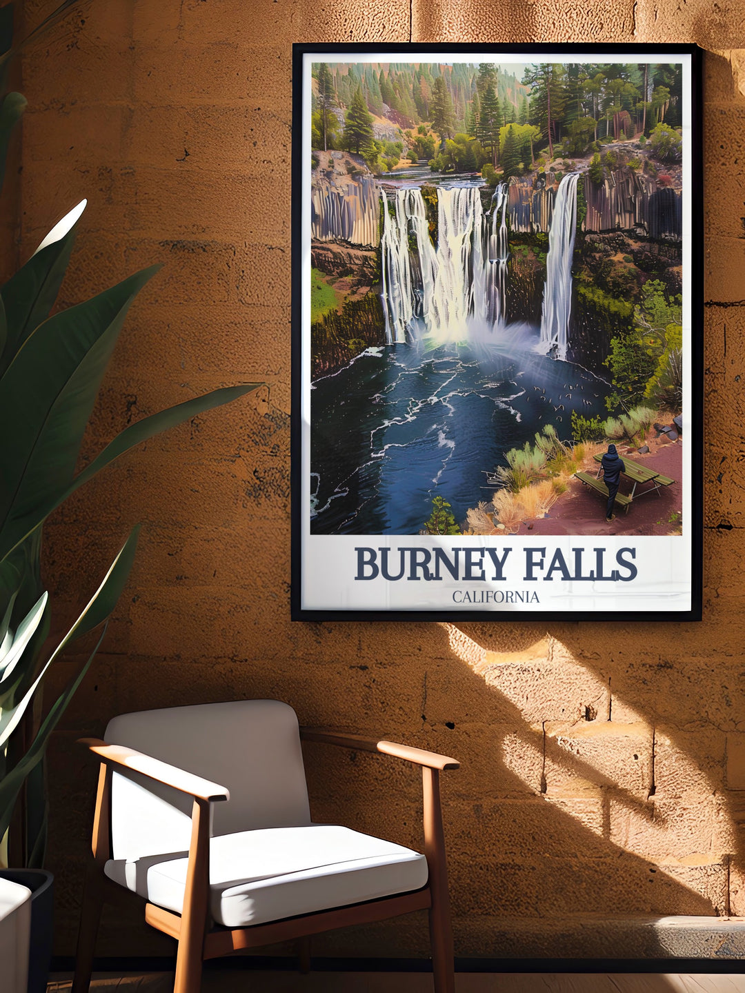 Burney Falls Pacific Crest Trail Art Print showcases the iconic waterfall of McArthur Burney Falls Memorial State Park in beautiful detail making it an ideal California decor piece for nature lovers and those seeking a unique and thoughtful California travel gift.