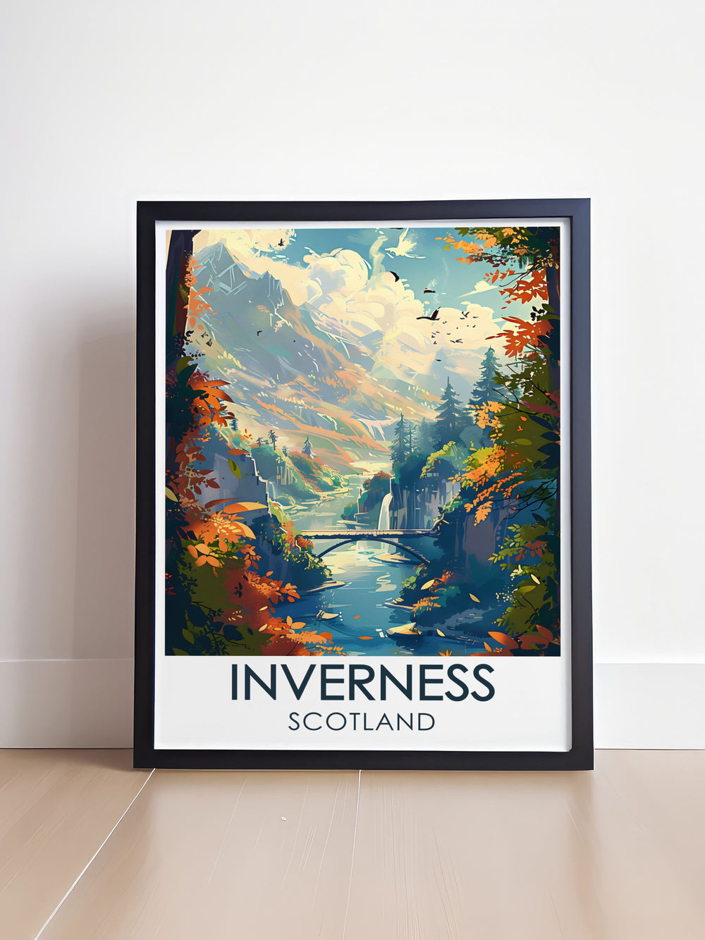 a poster of a river surrounded by trees