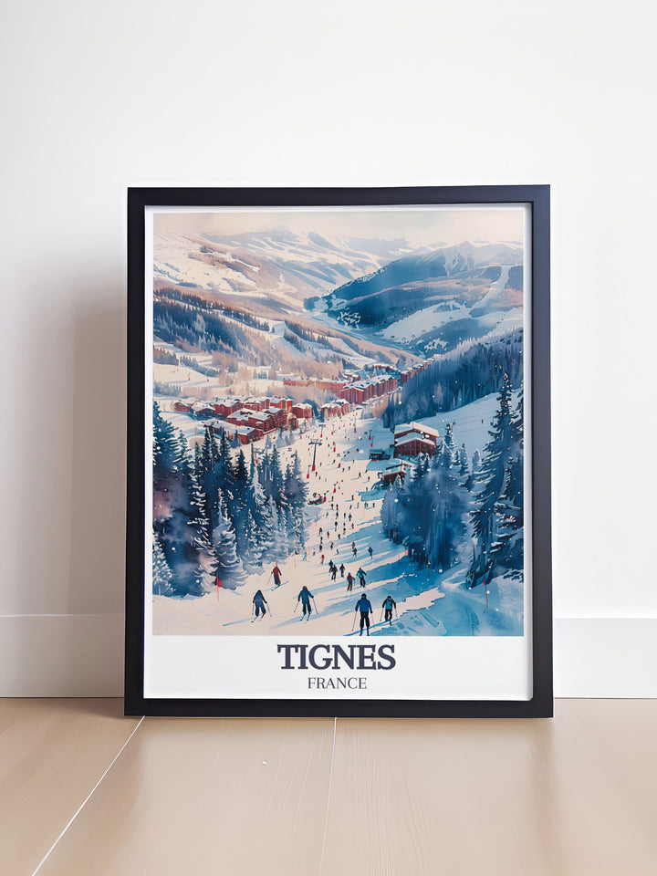 Our travel poster art collection includes captivating prints from the French alps highlighting the Espace Killy region perfect for anyone looking to add modern art and stunning prints to their home or gift collection