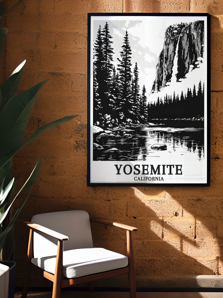 Yosemite Poster Print featuring El Capitan and Yosemite Falls offering a breathtaking view of Californias Sierra Nevada perfect for gifts and home decor