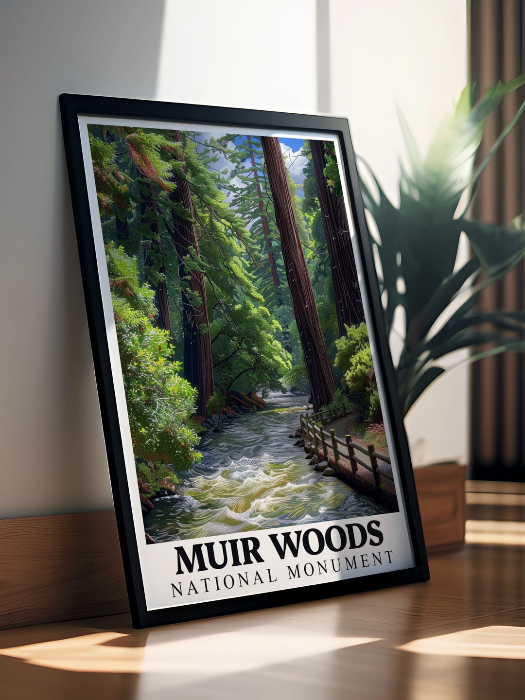 Detailed Muir Creek modern decor print featuring the Botanical Garden within Muir Woods brings natures tranquility into your home ideal for nature lovers and art enthusiasts