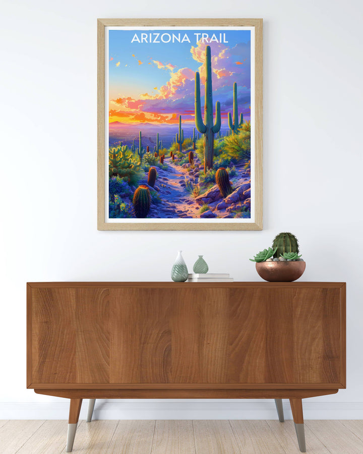 Grand Canyon print and Saguaro National Park poster highlighting the natural wonders of the United States perfect for travel lovers and collectors of National Park art bringing vibrant and detailed scenes into your home.
