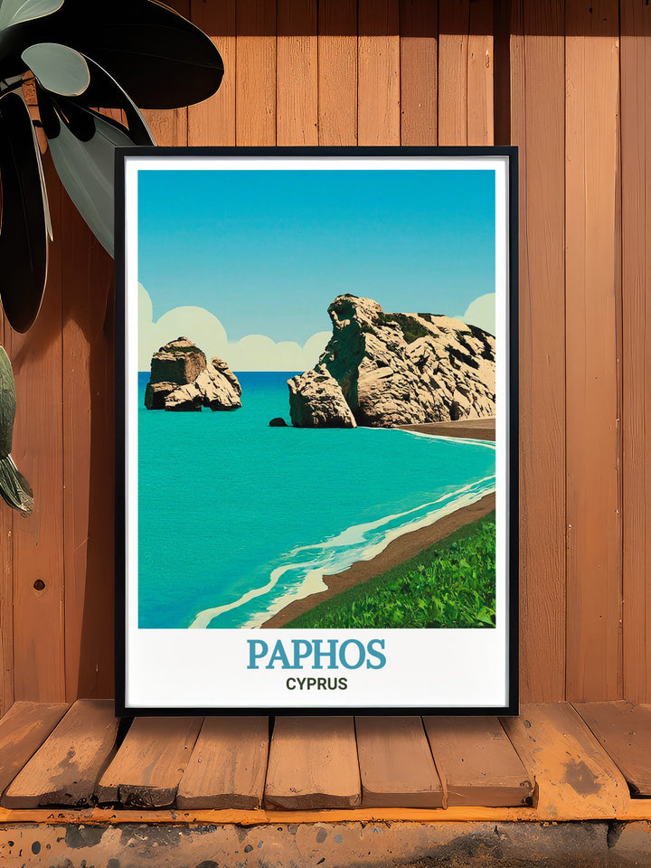 Celebrate the myth and majesty of Paphos with this beautifully crafted framed art, featuring the stunning coastline and the legendary Aphrodites Rock. The classic framing adds sophistication, making it a thoughtful gift for lovers of history and mythology.