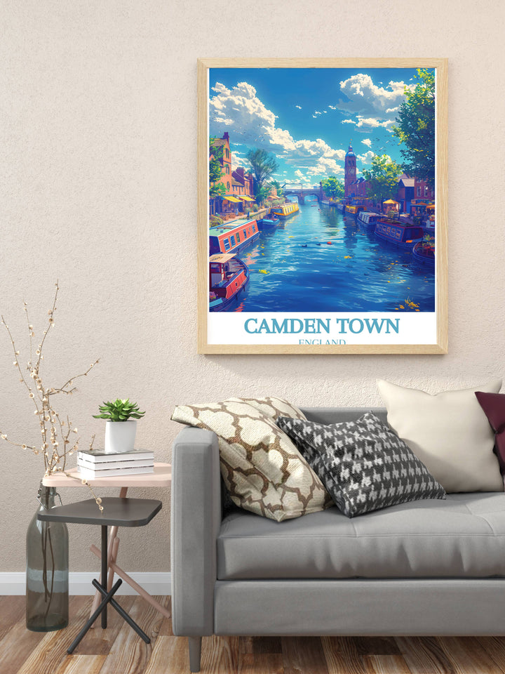 Framed print of Camden Lock capturing the essence of this unique London destination with its rich colors and timeless design perfect for enhancing any room and evoking memories of past visits or inspiring future travels.