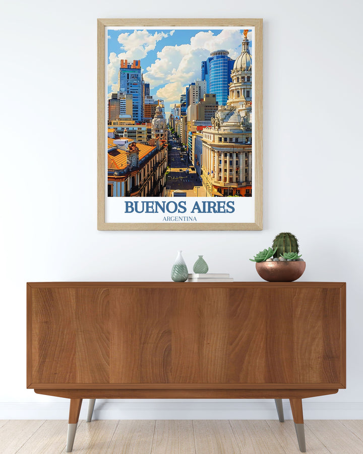 Beautiful Buenos Aires poster featuring the historic Plaza de Mayo and the grand Casa Rosada, perfect for enhancing your home or office with Argentinas iconic landmarks.