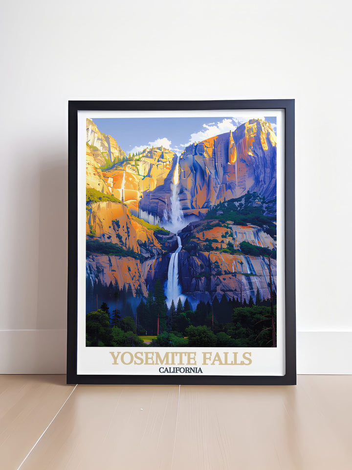 Yosemite Falls decor in a vibrant print highlighting the waterfalls beauty and Californias scenic landscape