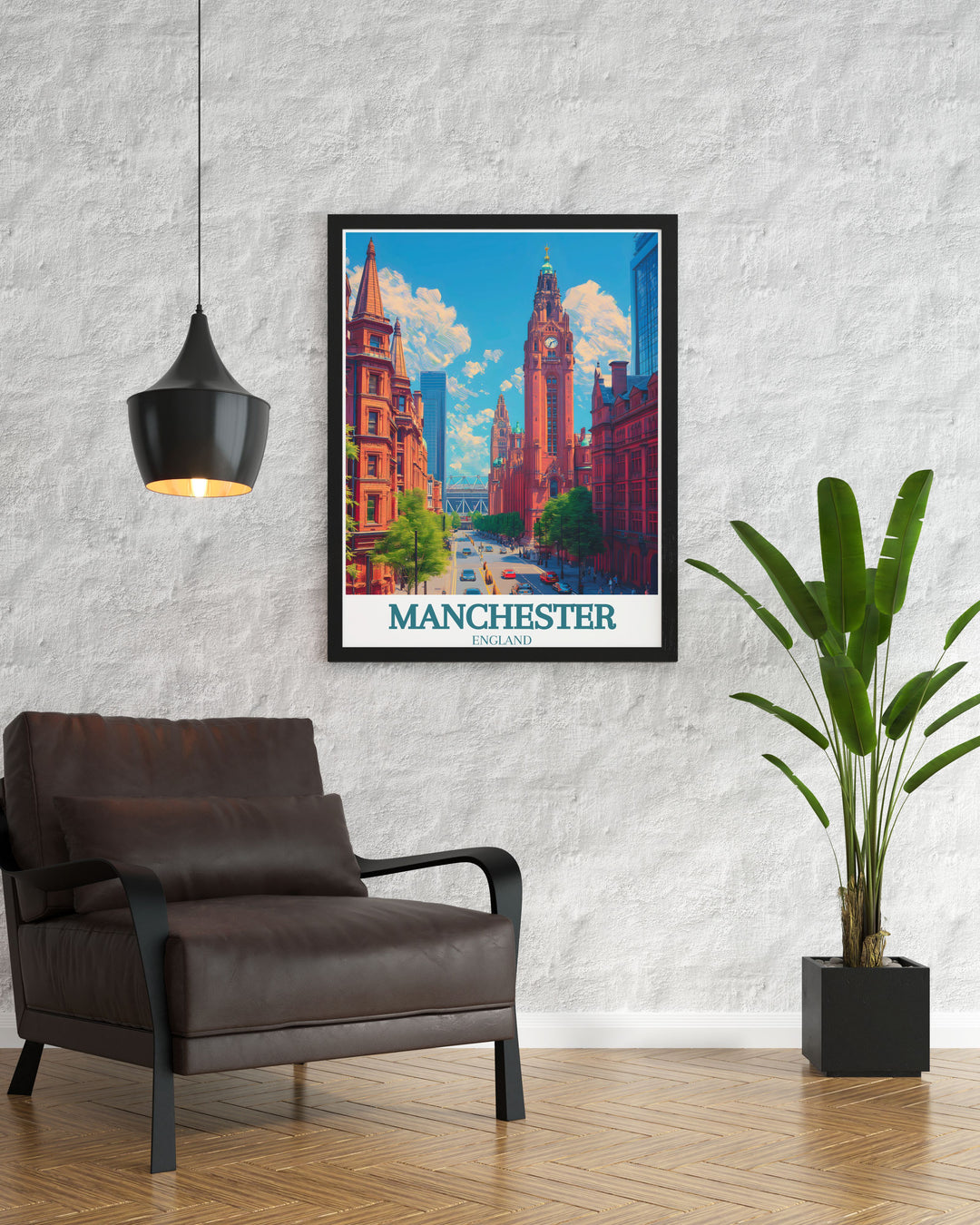Vintage print of Manchester town hall capturing the essence of the citys grandeur and charm perfect for art lovers and collectors who appreciate detailed craftsmanship.