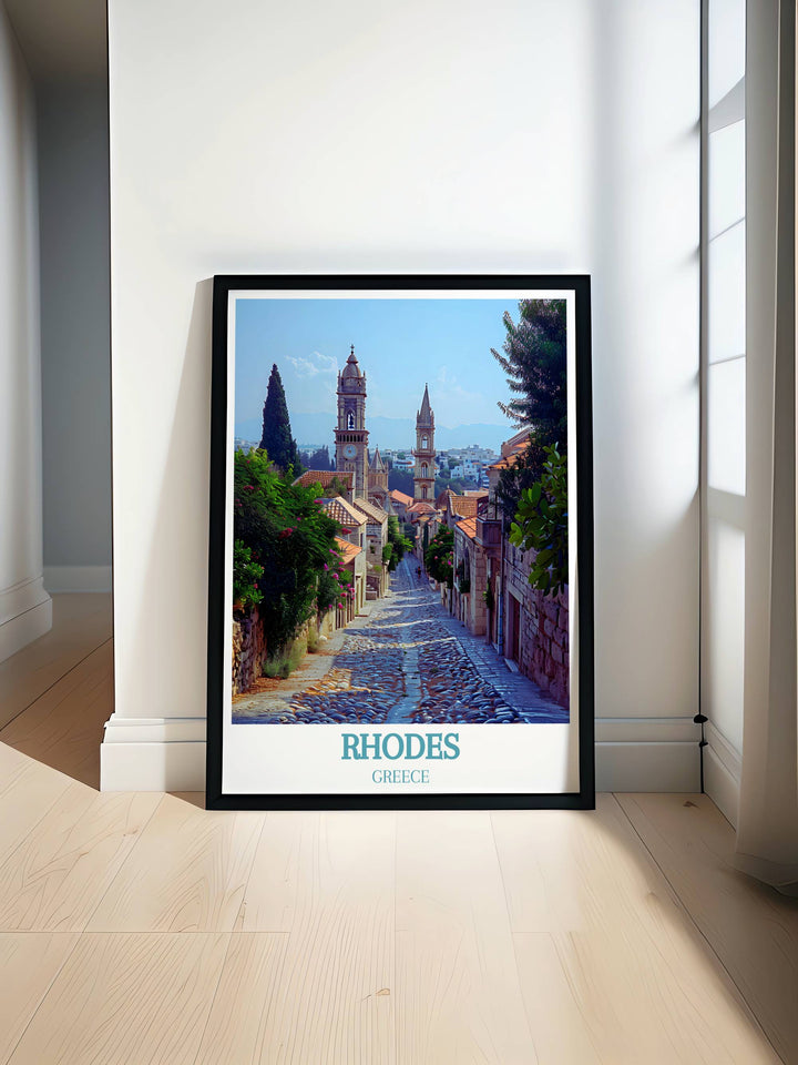 Rhodes Old Town UNESCO World Heritage Site Modern Prints showcasing the historic charm and intricate architecture of Rhodes Greece. This elegant artwork adds a touch of cultural sophistication to any room. Perfect for enhancing home decor or as a thoughtful gift for history enthusiasts and travel lovers.