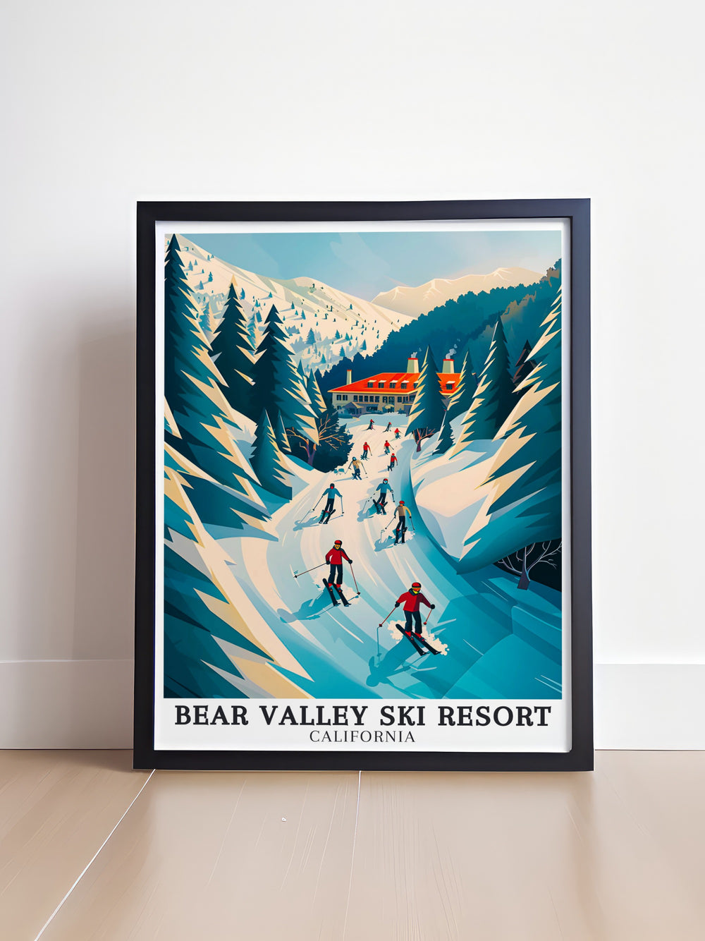 A stunning art print featuring Bear Valley Lodge Sierra Nevada this piece captures the timeless beauty of one of Californias hidden gems. Ideal for ski enthusiasts this poster brings the exhilarating experience of Bear Valley Ski Resort into your living space.