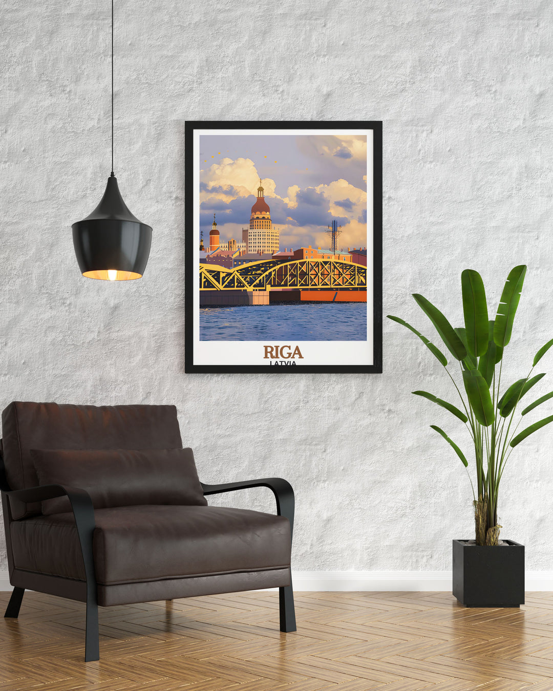 A captivating travel print of Rigas Daugava River, showing the beauty of Latvias capital city. This wall art is ideal for those who love the combination of historic architecture and natural landscapes, bringing a serene vibe to your decor.