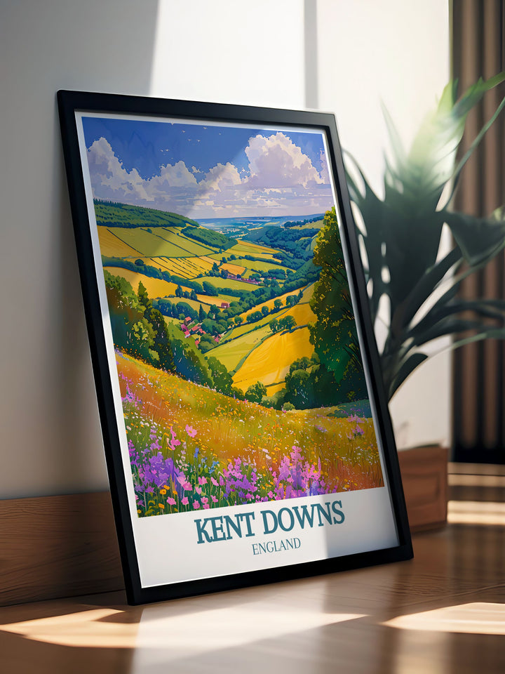 Beautiful Kent Downs Area of Outstanding Natural Beauty AONB artwork capturing the lush greenery and peaceful countryside. Ideal for living rooms bedrooms or offices adding a touch of elegance and natural beauty to your space.