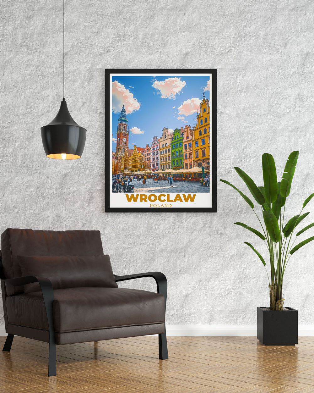Discover a captivating travel poster that features Wroclaws Market Square, beautifully framed by the charming architecture. This artwork serves as a reminder of the vibrant life that unfolds in this historic square, making it a perfect addition to any collection.