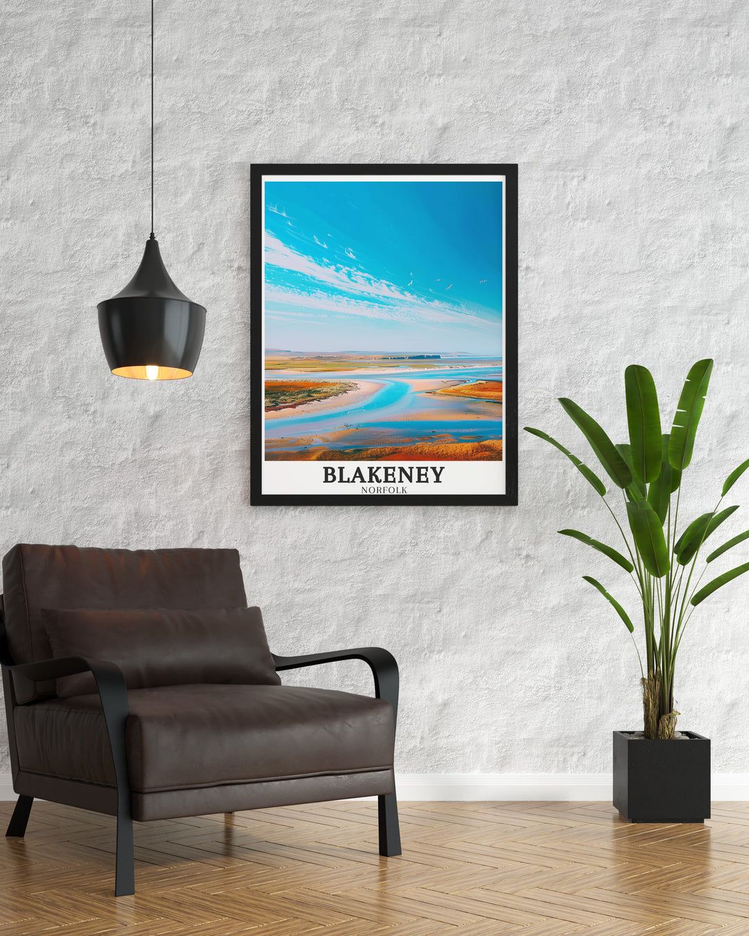 Norfolk Coast AONB is showcased in this Blakeney Travel Print, highlighting the tranquil shores and natural beauty of Blakeney Point. This travel poster is perfect for those who appreciate coastal landscapes and nature reserves.