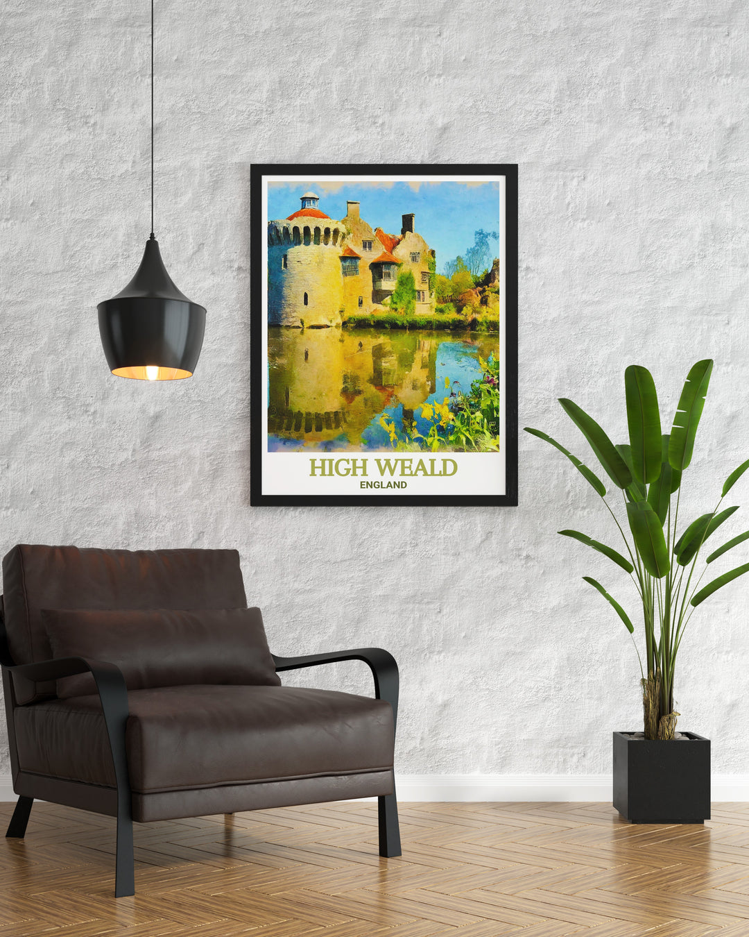 High Weald Travel Print and Scotney Castle artwork capturing the timeless beauty of the British countryside ideal for framing and displaying in your home or as a unique gift for those who appreciate the charm of rural England.