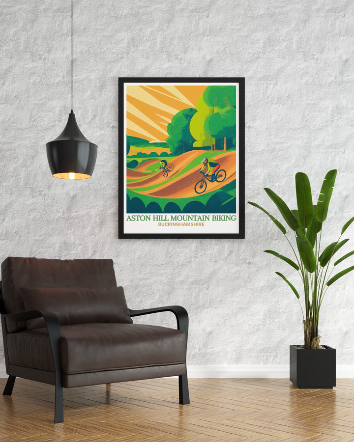 Aston Hill MTB Art Print showcasing Wendover Poster and 4X Track from Chiltern Hills MTB Trail Centre ideal for mountain biking enthusiasts looking for stunning modern prints and elegant home decor perfect for creating a dynamic living room space